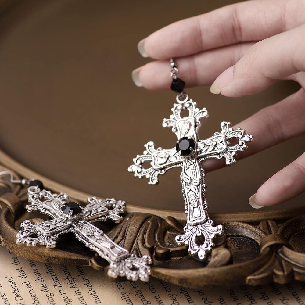 Gothic Cross Earrings Zinc Alloy Dangle Jewelry For Women Halloween Gift View 3
